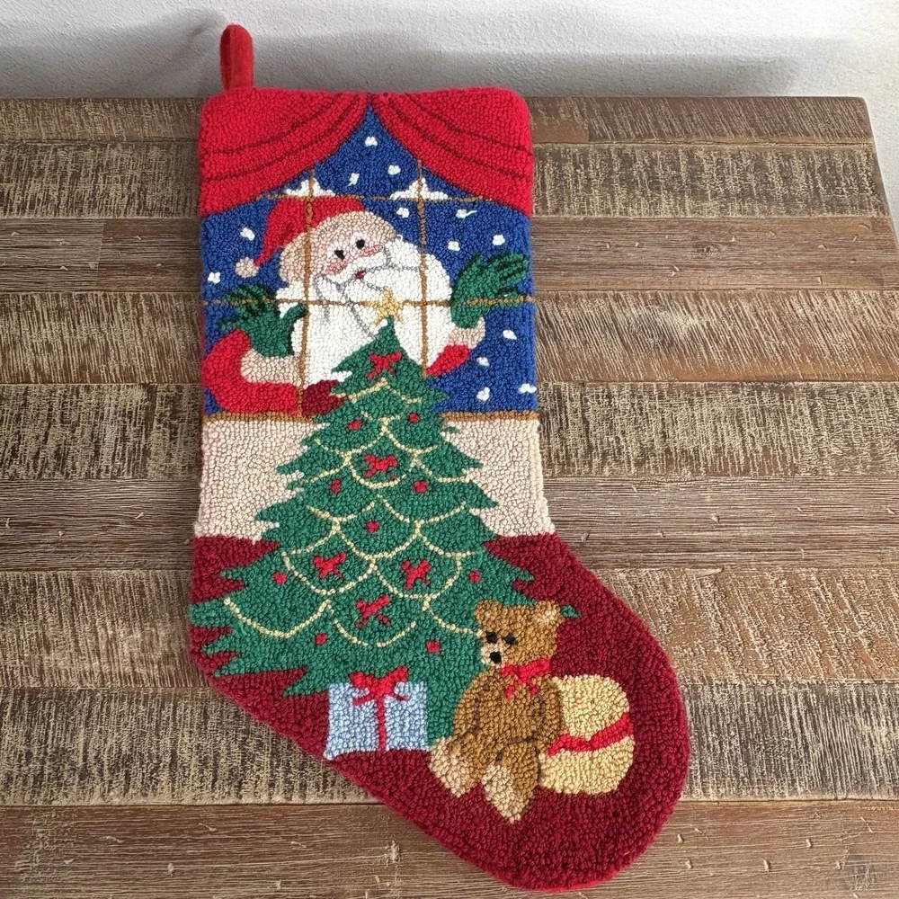 Punch Needle Christmas Stocking Santa Holiday Tree Teddy Bear 18